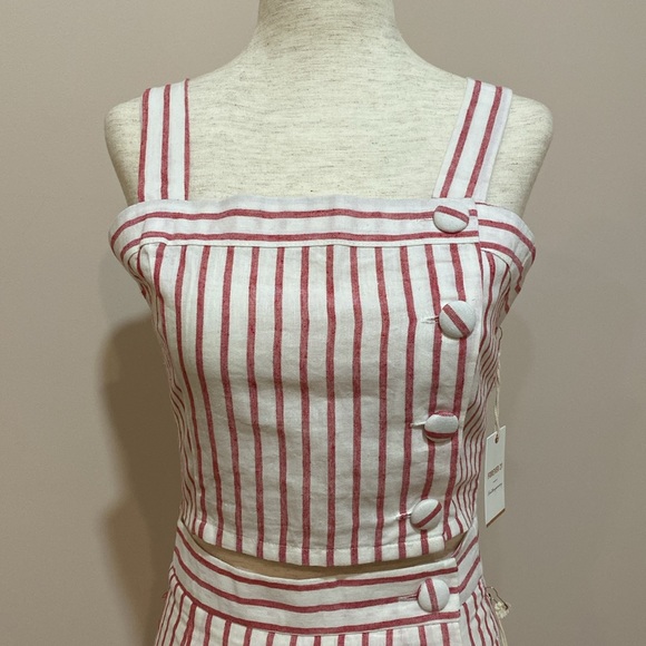 Forever21 Red and White Stripped Linen Skirt Set - Picture 3 of 6